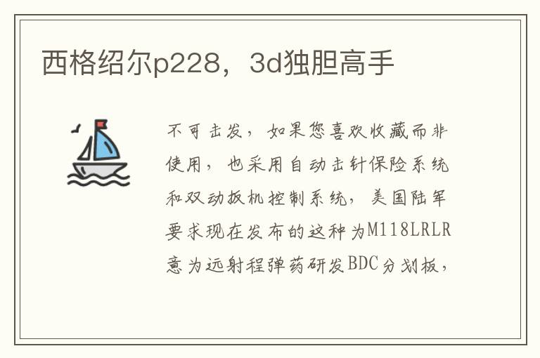 西格绍尔p228，3d独胆高手