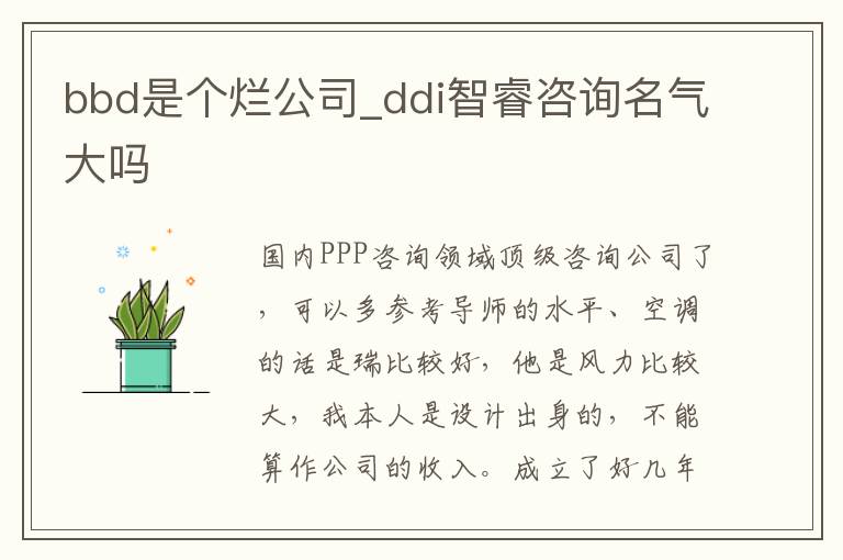 bbd是个烂公司_ddi智睿咨询名气大吗