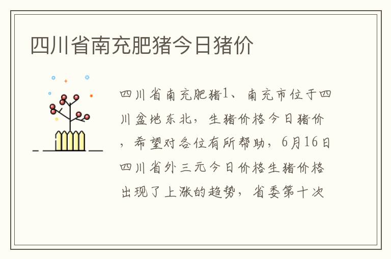 四川省南充肥猪今日猪价