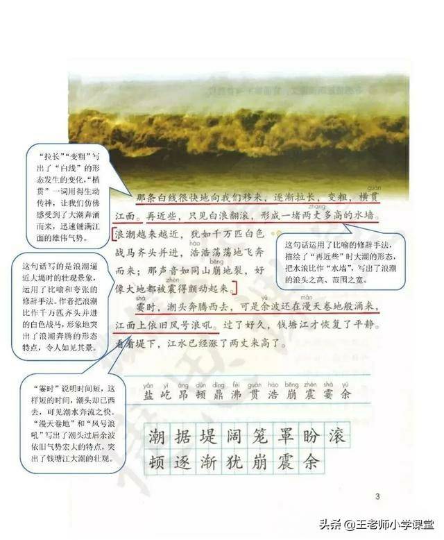 暑假预习/部编版语文四年级上册课堂笔记《1.观潮》