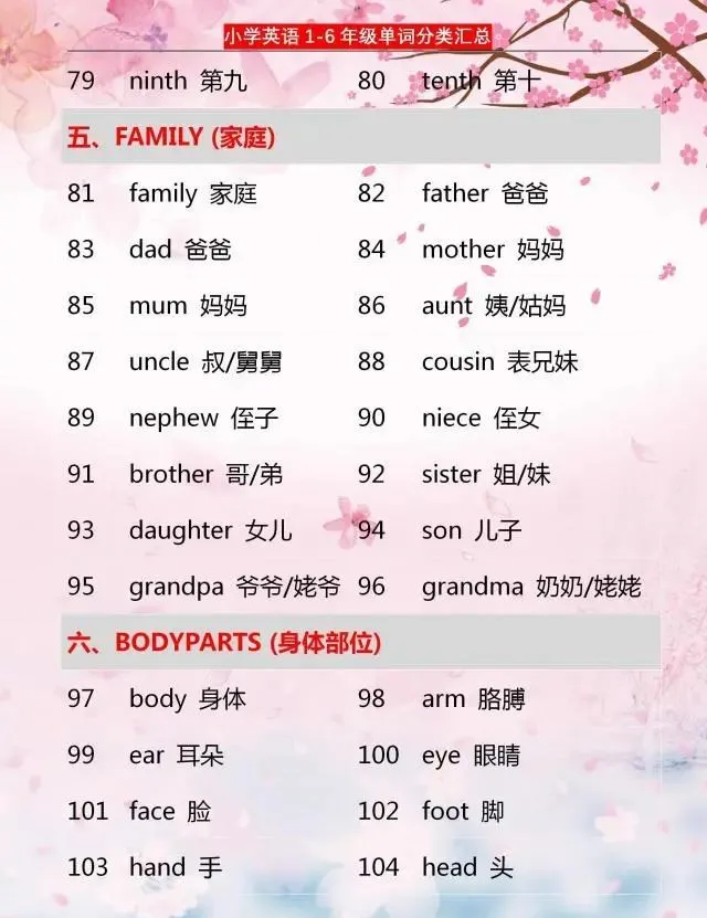 576个单词分类汇总，家有小学生，6年学习都需要