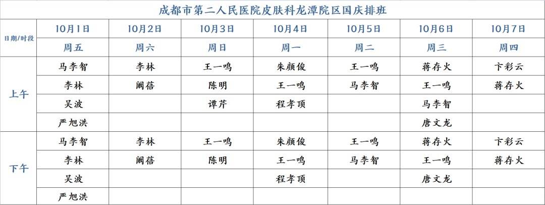 收藏！国庆成都各大医院门诊排班表→