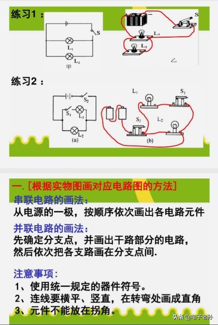 电路基础知识: 物理电路图和实物图画法